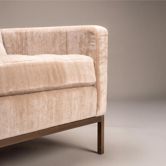 Metal Florence Knoll Settee Loveseat in Limani Mohair & Brushed Bronze For Sale - Image 7 of 8