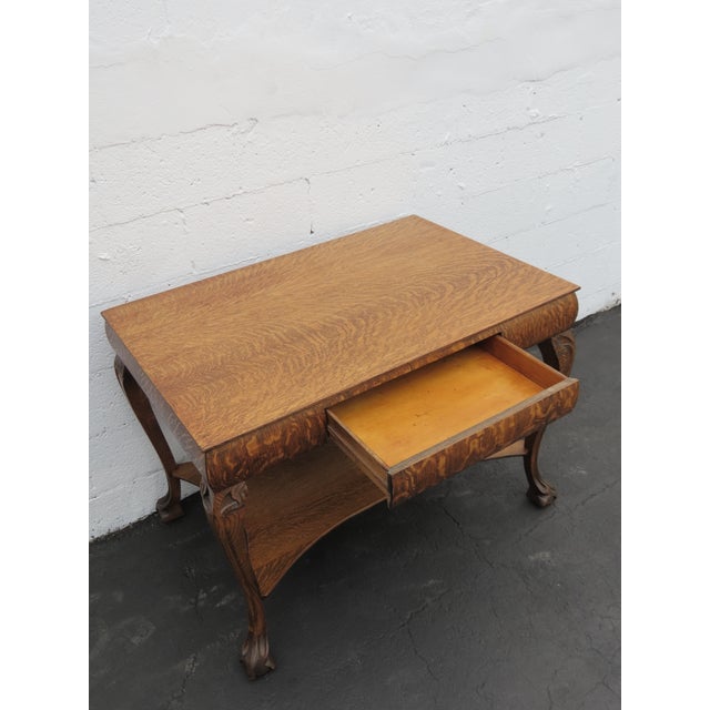 Early 1900s Ball and Claw Feet Tiger Oak Writing Office Desk Library Table 6410 For Sale - Image 4 of 17