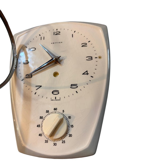 Bauhaus Wall Kitchen Clock in Porcelain and Glass Quartz with Egg Timer from Hettich, Germany, 1964 For Sale - Image 3 of 5