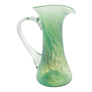 VTG Green Swirl Kerry Craft Hand Blown Drink Pitcher 9.75” Ireland Pulled Handle