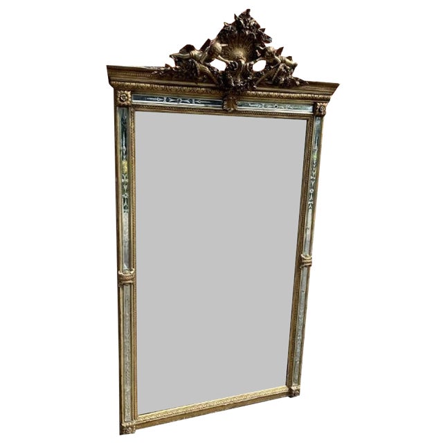 Large Antique 19th Century French Carved Wood & Gesso Mirror For Sale
