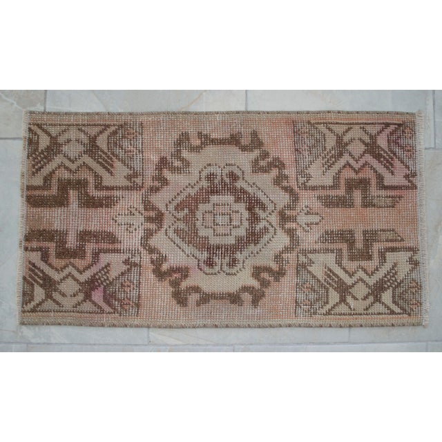 Textile Hand Made Yastik Rug Distressed Low Pile Petite Rug Faded Mat - 1'5" X 2'7" For Sale - Image 7 of 9