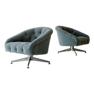 Tufted Mohair Swivel Lounge Chairs by Ward Bennett for Lehigh Leopold For Sale