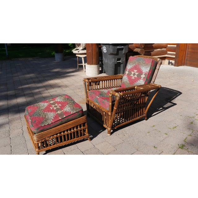 Palecek wicker from early 90s. used lightly. The ottoman is 25 by 25 square,19 high at the rear and 16 at the front. In...
