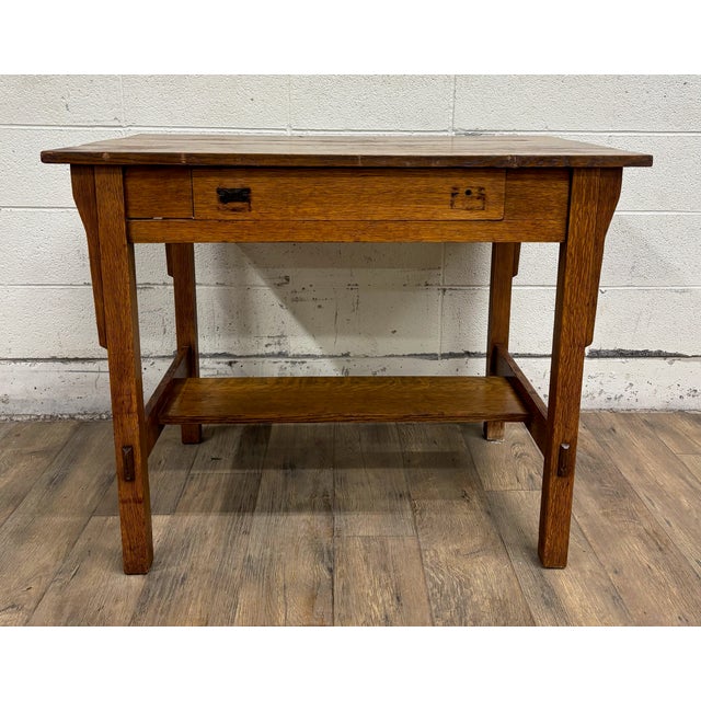 Mission Antique Oak Craft by Ramsey Alton Stickley Mission Style Desk Library Table For Sale - Image 3 of 14