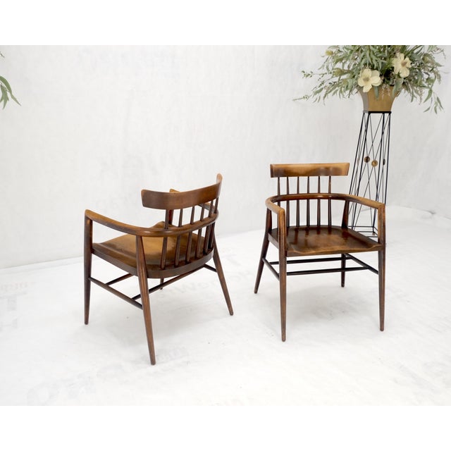 Brown Paul McCobb Solid Birch Round Back Barrel Shape Arm Chairs - A Pair For Sale - Image 8 of 12