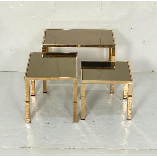 Set of Three Belgo Gilt Chrome Stacking or Nesting Tables From Belgium For Sale In Austin - Image 6 of 8