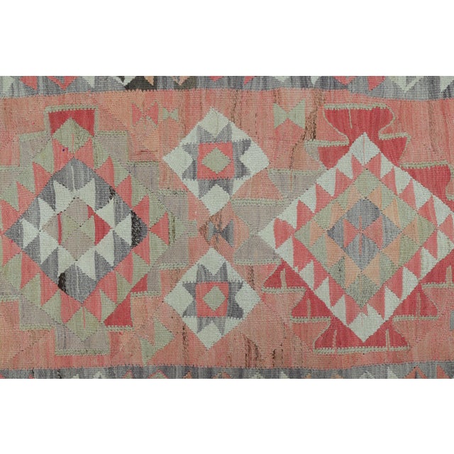 1970s Vintage Turkish Handmade Wool & Cotton Pink Runner Rug For Sale - Image 9 of 11