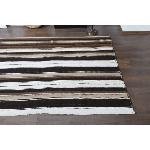1970s 1970s Vintage Handmade Wool Cotton Brown Runner Rug For Sale - Image 5 of 11