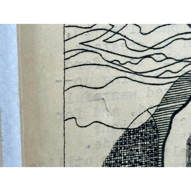 Black Vintage Pen & Ink Abstract Art by Bill Hinz - MCM Framed Artwork For Sale - Image 8 of 10
