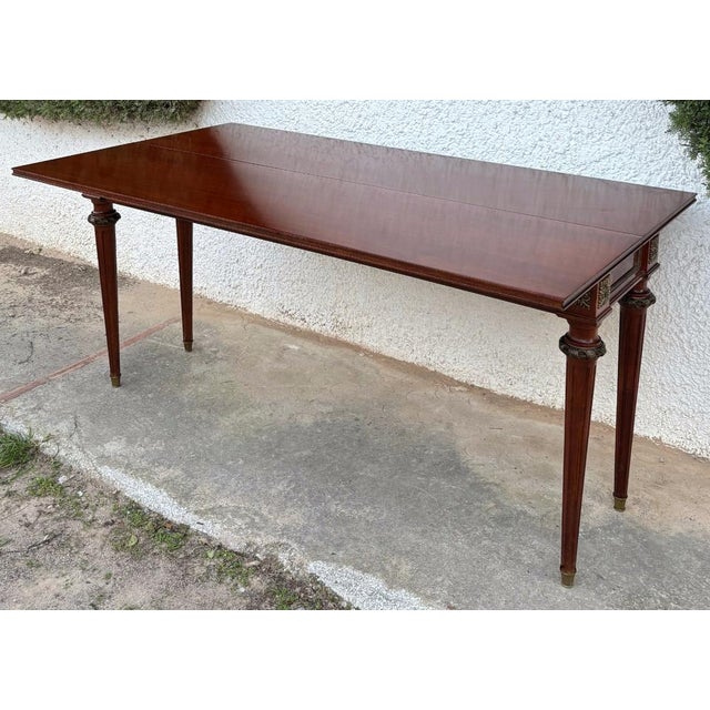 1900 - 1909 Louis XVI Style Table in Mahogany Colour with Bronze Ornaments, 1900 For Sale - Image 5 of 12