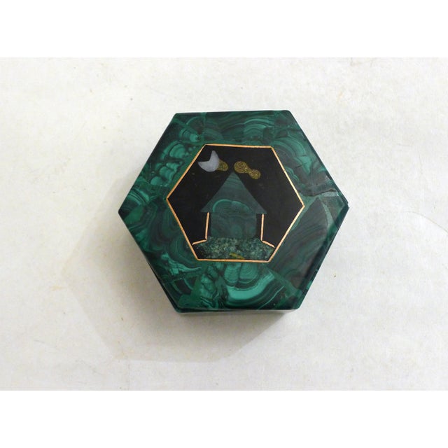 Hexagonal Malachite Box and Lid with Cloisonné Decoration For Sale - Image 9 of 10