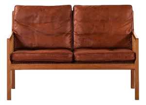 Sofa in Walnut, Cane and Original Leather attributed to Bernt Petersen, 1964