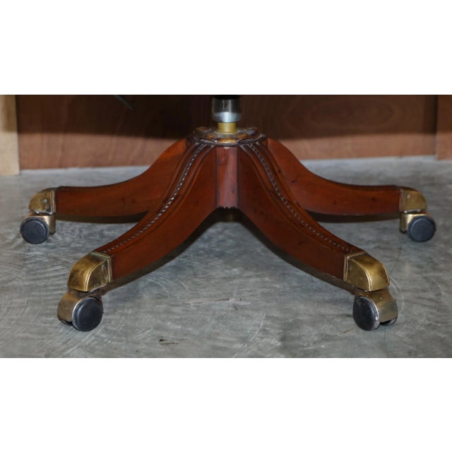 Vintage Brown Leather Oak Framed Captains Directors Armchair For Sale - Image 11 of 17