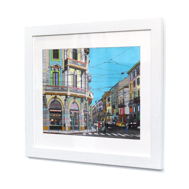 Porta Genova, Milan - Colorful Architecture Landscape Mixed Media Original Artwork by Fabio Coruzzi For Sale In Los Angeles - Image 6 of 9
