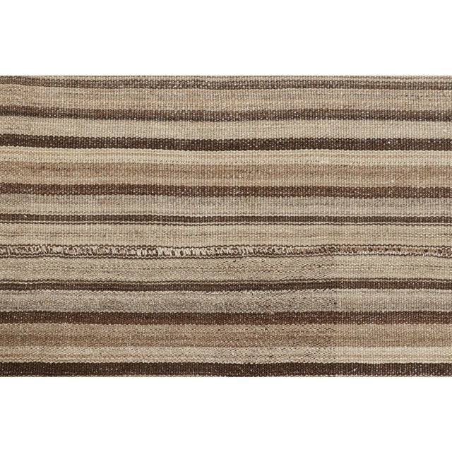 Contemporary Rug & Kilim’s Contemporary Square Kilim With Textural Beige-Brown Stripes For Sale - Image 3 of 7