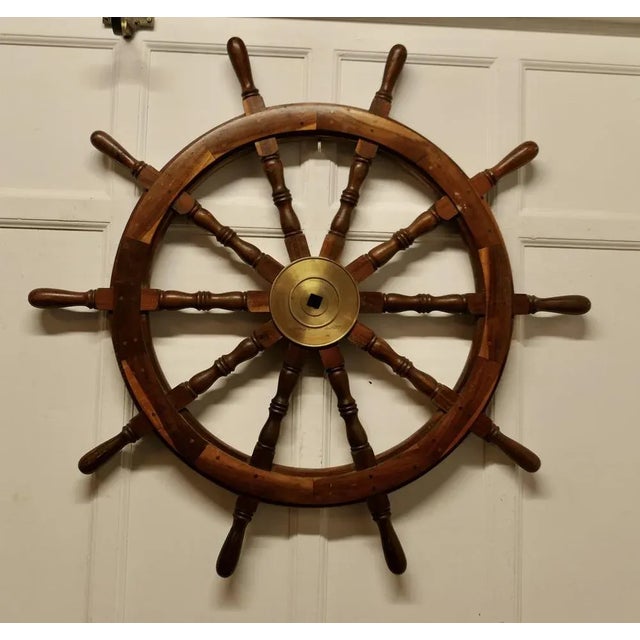 Large Mid 20th Century Teak Ships Wheel, 1960s For Sale - Image 6 of 8