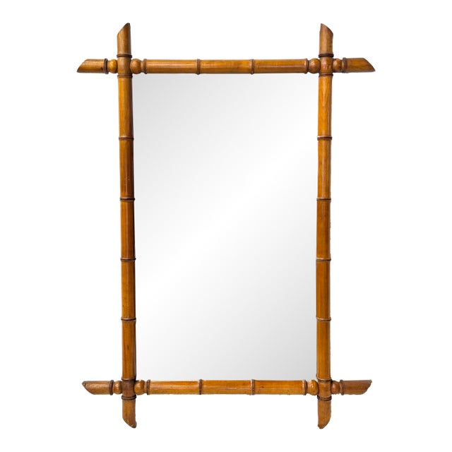 Oversized French Faux Bamboo Mirror 34" X 48" For Sale