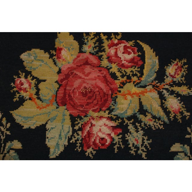 Rug & Kilim Vintage Bessarabian Kilim Black Green and Pink Romanian Wool Flat Weave Rug For Sale - Image 4 of 6