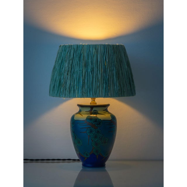 Art Deco Japonisme Ceramic Table Lamp with Silk Sari Ribbon Lampshade, 1928 For Sale - Image 11 of 15