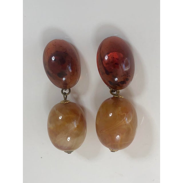 1970s Retro Lucite Amber Orange Oval Dangle Earrings, A Pair For Sale - Image 9 of 10