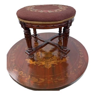 Antique Victorian French Louis XVI Style Carved Walnut Oval Footstool For Sale