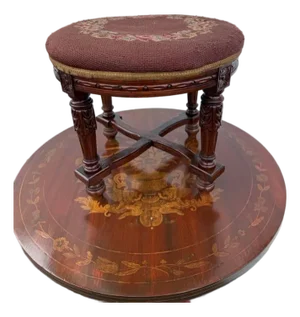 Antique Victorian French Louis XVI Style Carved Walnut Oval Footstool
