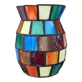 Vintage Slag Glass Multicolor Candle Holder For Sale