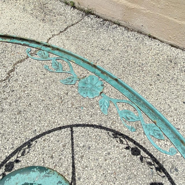 Metal Vintage Woodard Style Wrought Iron Patio Dining Chairs & Round Pedestal Base Table, 5 Pieces For Sale - Image 7 of 12