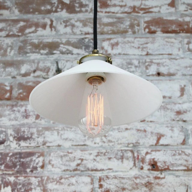 1950s Mid-Century Modern French Opaline Glass and Brass Pendant Lamp For Sale - Image 5 of 8