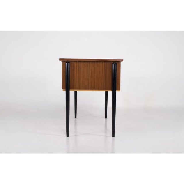 1950s: small mid-range scandinavian modernist desk w 110.5 cm x d 60 cm x h 75 cm. Usable depth (visitor side cabinet) 19...