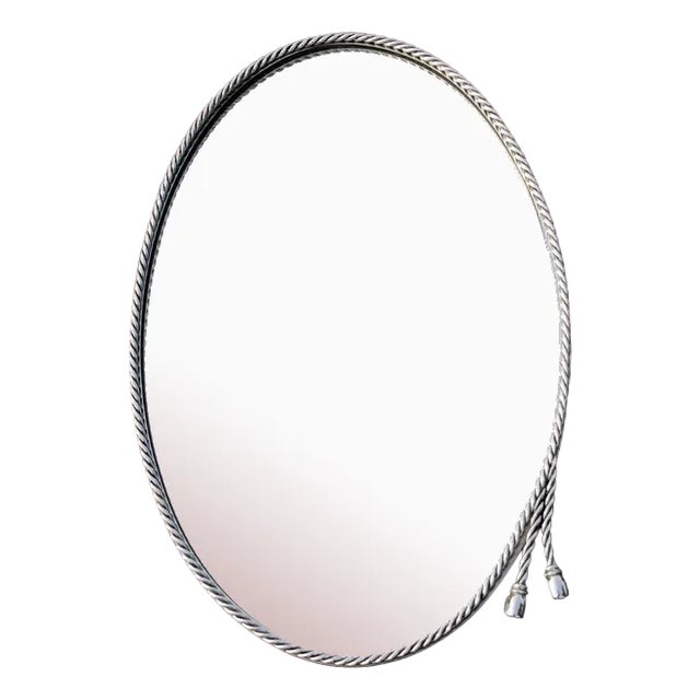 Oval Mirror in Bronze or Silver Brass in the style of Maria Pergay, France, 1960s For Sale