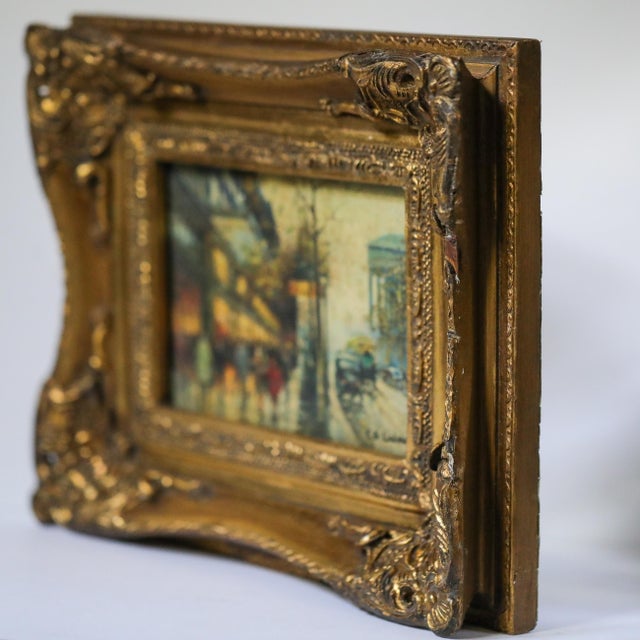 French Early 20th Century Oil on Board Paris Street Scene After Galien Laloue Ornate Frame For Sale - Image 3 of 8