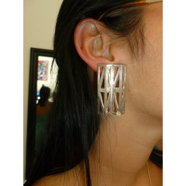 Vintage Claude Montana Silver Plate Geometric Sculptural Runway Clip On Earrings - 2 Pieces For Sale - Image 10 of 10