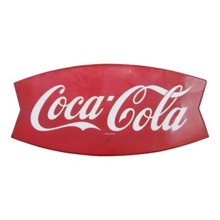 Large Vintage Coca-Cola Metal Fishtail Sign For Sale