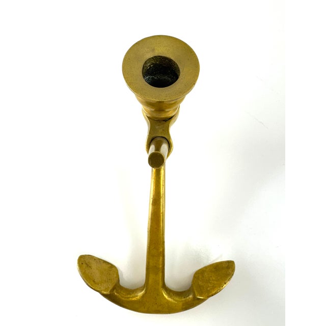 Brass Mid 20th Century Solid Brass Nautical Anchor Candlestick Holder For Sale - Image 8 of 9