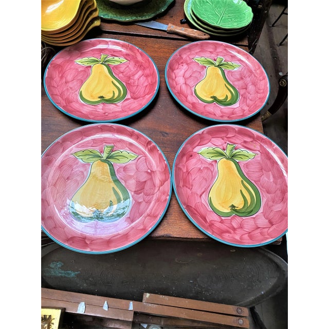 Figurative Late 20th Century Alcobaca Portugal Hand Painted Pear Plates - Set of 4 For Sale - Image 3 of 8