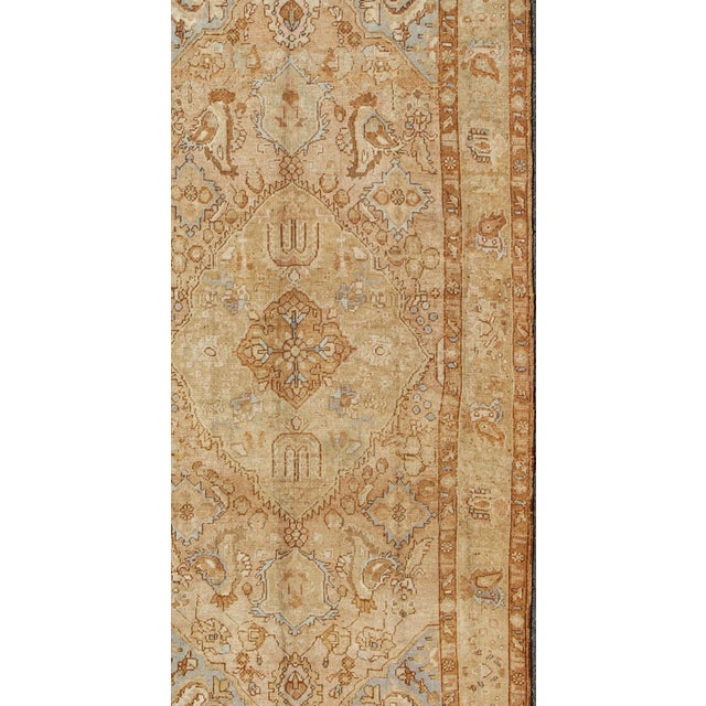 Vintage Turkish Large Gallery Rug in Goldish Brown and Warm Colors and touch of light blue. rug , country of origin /...