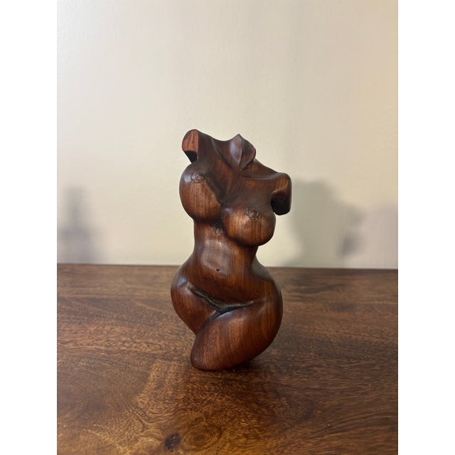Contemporary Vintage Studio Hand Carved Mahogany Female Torso Sculpture For Sale - Image 3 of 9