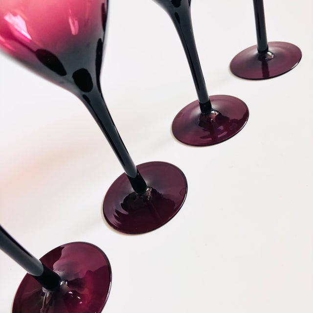 Glass Vintage Purple Wine Glasses - Set of 4 For Sale - Image 7 of 7