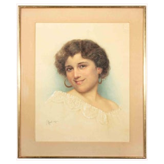 Riccardo Moretti, Portrait of Woman, Watercolor, Early 20th Century For Sale