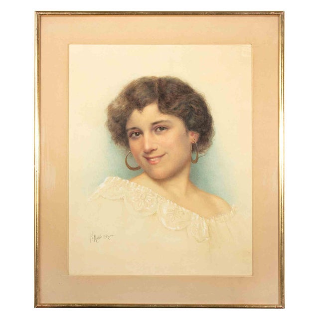 Riccardo Moretti, Portrait of Woman, Watercolor, Early 20th Century For Sale