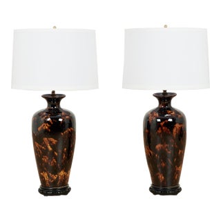 Vintage Pair of Faux Tortoise Table Lamps For Sale