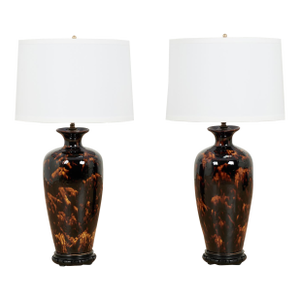 Vintage Pair of Faux Tortoise Table Lamps