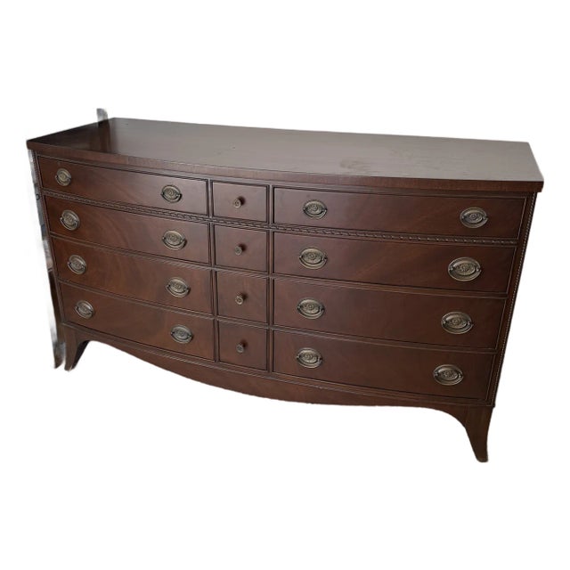 Vintage Mahogany 12-Drawer Dresser | Mahogany Chest of Drawers With Brass Hardware | Federal Style Furniture For Sale