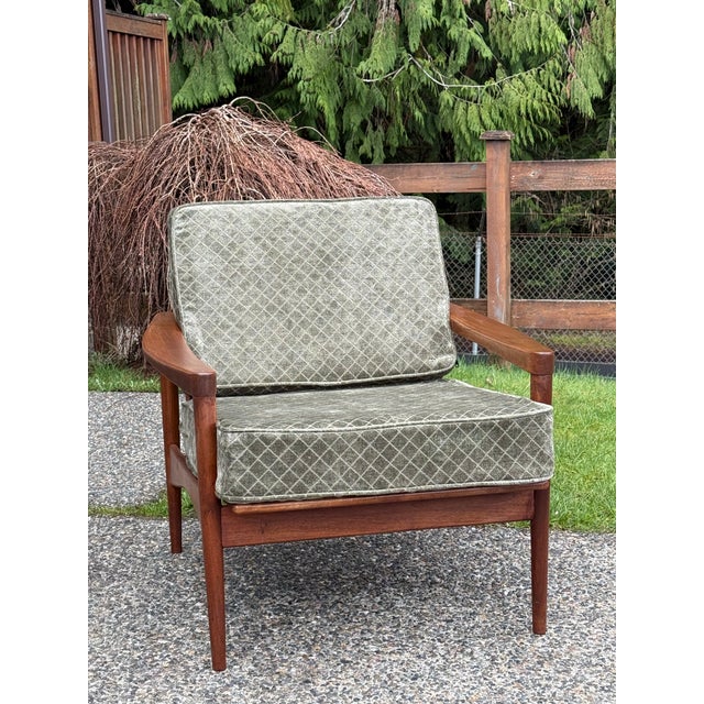 Mid Century Modern Danish Teak Easy Chair Circa 1970s Chair is unmarked This is beautiful Danish lounge chair from the...