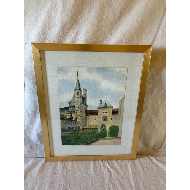 French Mid 20th Century Framed French Watercolor Painting of Chateau La Roche Pot For Sale - Image 3 of 12