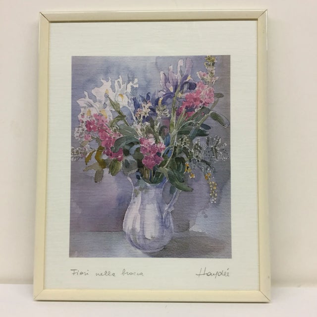 Beautiful watercolor floral of a magnificent arrangement of delicate lilac flowers in a simple vase. This vintage...