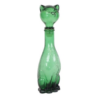 Large Green Glass Cat Decanter, Empoli, Italy, 1960s For Sale