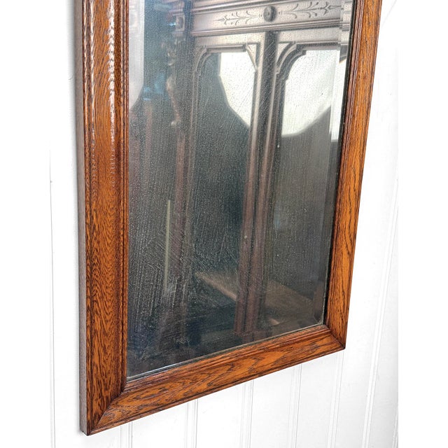 Wood Antique Traditional Oak Beveled Glass Rectangle Wall Mirror - 18x28 For Sale - Image 7 of 10